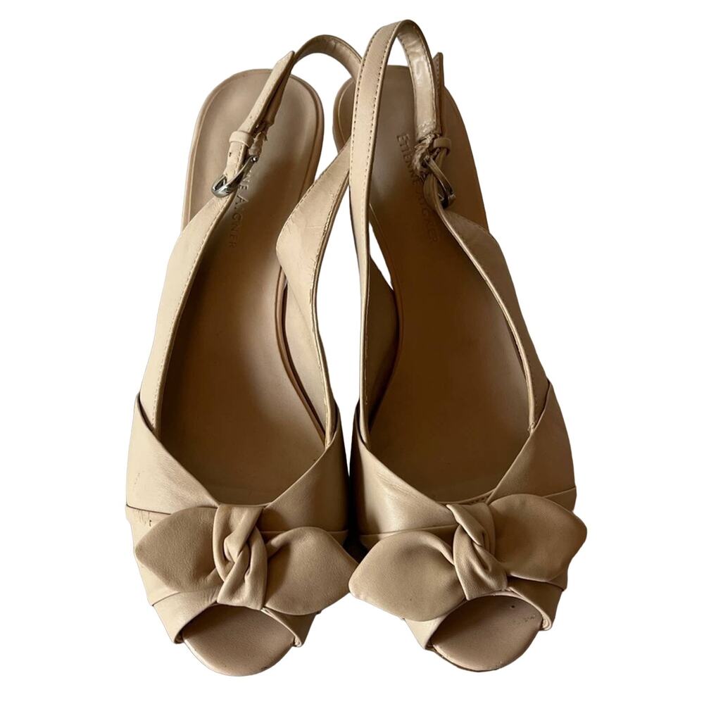 Etienne Aigner Vivica Tan Matte Leather Peep Toe Slingback Heels Sandals sz 8.5